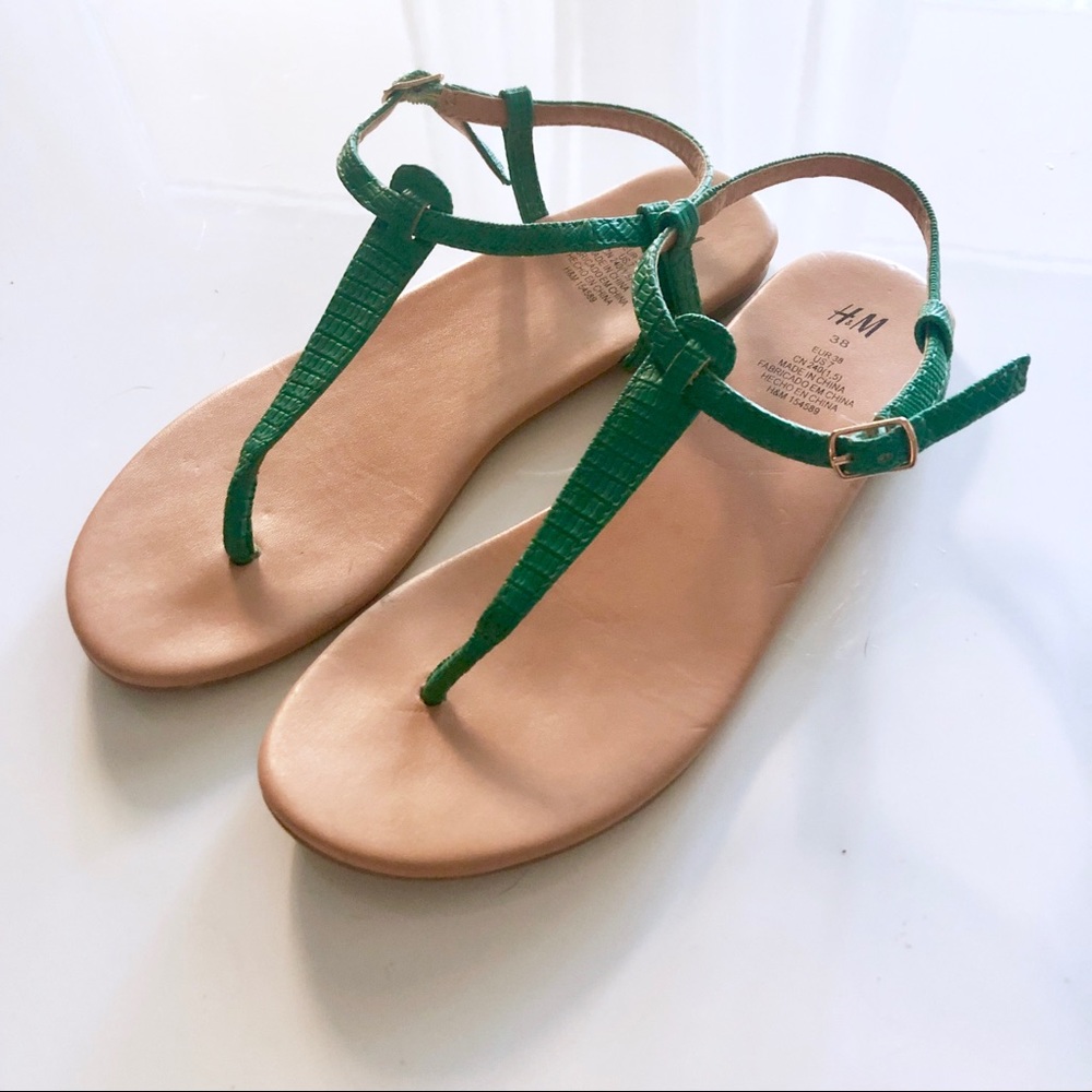 Green Crocodile Textured Sandals